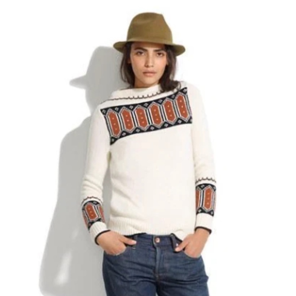 Madewell White and Orange Patterned Sweater
